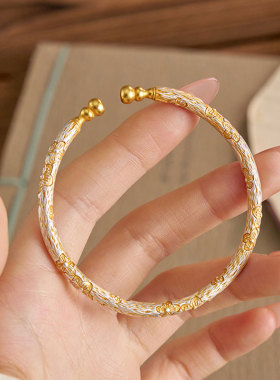 925银新中式珐琅彩樱花葫芦手镯