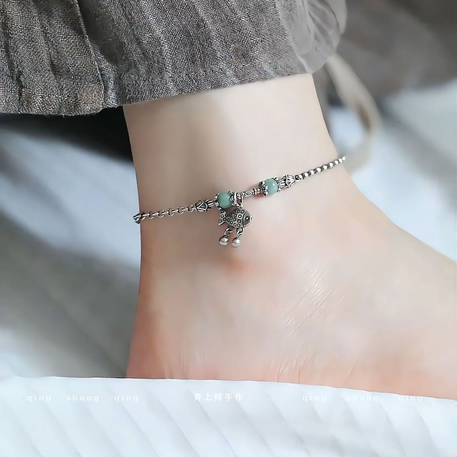 925银复古做旧民族风锦鲤脚链女