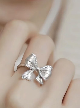 925银新中式拉丝蝴蝶结气质戒指
