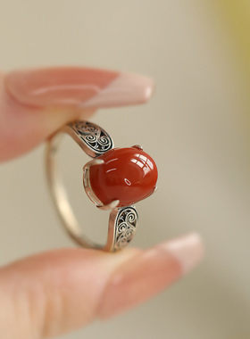 925银民族风唐草纹蛋形高级戒指