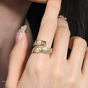 [黄财神]925银复古小众设计招财心咒戒指气质开口指环高级感国风