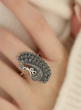 925银复古孔雀开屏时尚国风戒指