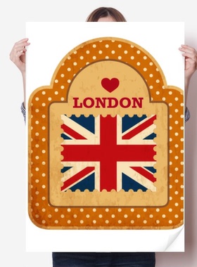 波点英国伦敦邮票复古米字旗海报贴纸80x55cm墙贴纸卧室家居装饰