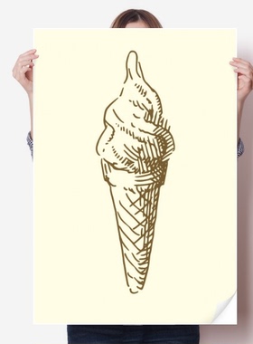 棕色甜手绘甜味冰淇淋图案海报贴纸80x55cm墙贴纸卧室家居装饰
