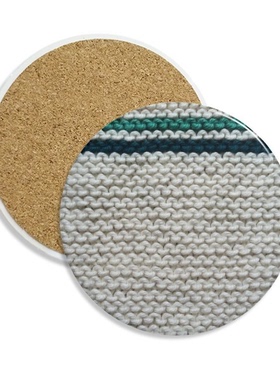 灰色亚麻编织布料纹理圆形陶瓷杯垫水杯隔热垫2片装礼品礼物茶道