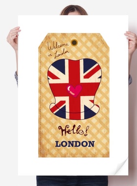 英国伦敦邮票复古米字旗礼帽海报贴纸80x55cm墙贴纸卧室家居装饰