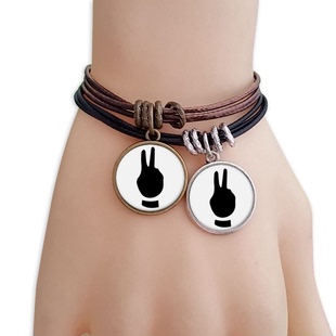 二手势手势剪影纹样黑棕手链对饰品情侣礼物礼品自带仙气