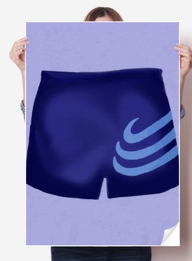 蓝色条纹短裤插画纹样海报贴纸80x55cm墙贴纸卧室家居装饰