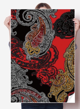 红黄花叶抽象祥云花纹海报贴纸80x55cm墙贴纸卧室家居装饰