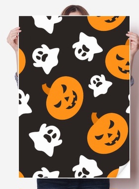 万圣节南瓜幽灵卡通画海报贴纸80x55cm墙贴纸卧室家居装饰