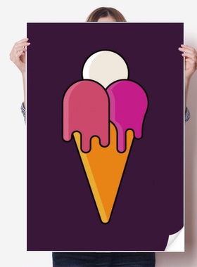 白红融化甜味蛋筒冰淇淋图案海报贴纸80x55cm墙贴纸卧室家居装饰