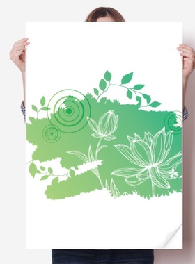 荷花青蛙树叶花卉动物海报贴纸80x55cm墙贴纸卧室家居装饰