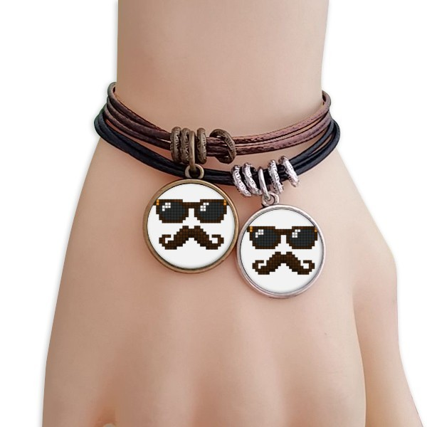 太阳眼镜胡子男人像素黑棕手链对饰品情侣礼物礼品自带仙气