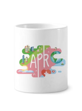 四月Apr月份季节插画陶瓷刷牙杯子笔筒白色马克杯礼物