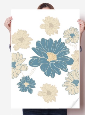 植物花卉蓝色菊花图案海报贴纸80x55cm墙贴纸卧室家居装饰