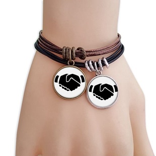 握手手势剪影纹样黑棕手链对饰品情侣礼物礼品自带仙气