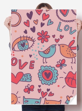 情侣爱植物手绘花卉画海报贴纸80x55cm墙贴纸卧室家居装饰