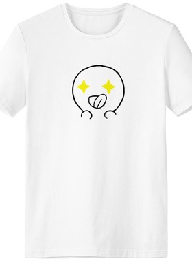 眼睛放金光黑色聊天表情男女白色短袖T恤创意纪念衫个性T恤衫礼物