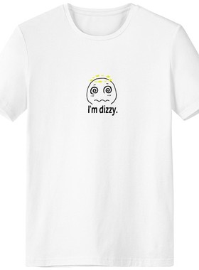 黑色头晕聊天表情纹样男女白色短袖T恤创意纪念衫个性T恤衫