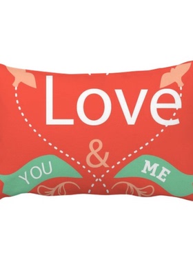 情人节红色绿色爱情我和你抱枕靠枕腰枕沙发靠垫双面含芯礼物