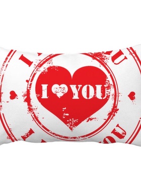邮戳情人节红色印章爱你抱枕靠枕腰枕沙发靠垫双面含芯礼物