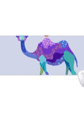 紫色卡通骆驼鸟蓝色超大号游戏办公防滑锁边鼠标垫80x30cm礼物
