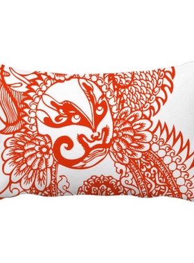 红色脸谱京剧剪纸抱枕靠枕腰枕沙发靠垫双面含芯礼物安全午睡