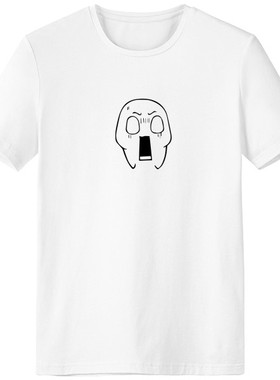 张大口惊吓黑色聊天表情男女白色短袖T恤创意纪念衫个性T恤衫礼物