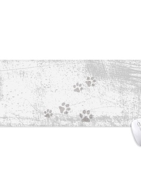 猫喵动物灰色脚印艺术纹理超大号游戏办公防滑锁边鼠标垫80x30cm