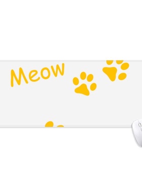 猫喵黄色脚印艺术纹理超大号游戏办公防滑锁边鼠标垫80x30cm