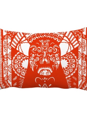 红色剪纸图案京剧脸谱抱枕靠枕腰枕沙发靠垫双面含芯礼物安全午睡