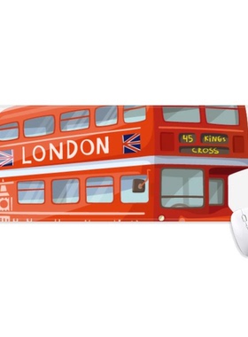 红色双层巴士英国伦敦象征超大号游戏办公防滑锁边鼠标垫80x30cm