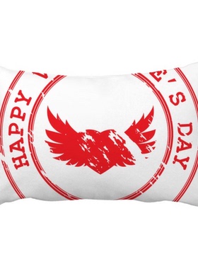 红色情人节快乐印章爱心翅膀抱枕靠枕腰枕沙发靠垫双面含芯礼物