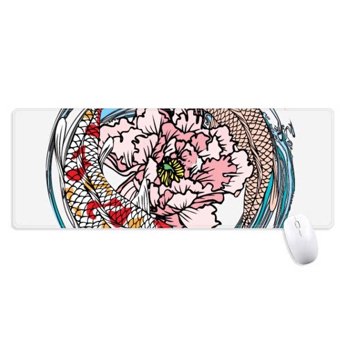 鲤鱼荷花纹样超大号游戏办公防滑锁边鼠标垫80x30cm
