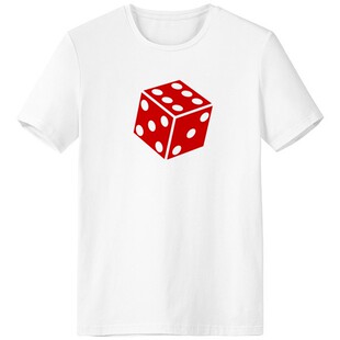 赌场红色骰子插画纹样男女白色短袖T恤创意纪念衫个性上衣夏服装