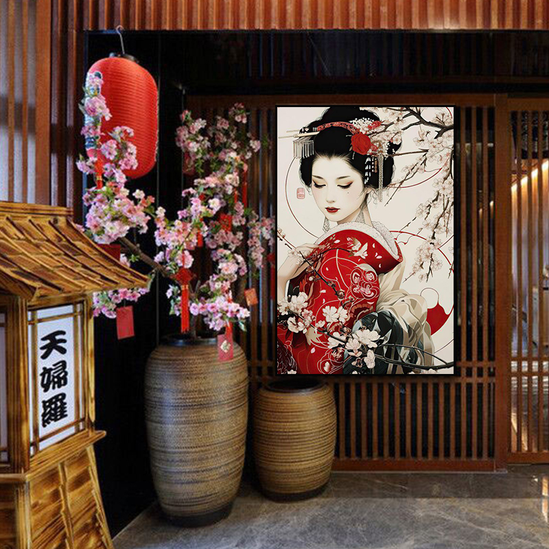日式和风餐厅挂画日本民宿酒店榻榻米装饰画居酒屋艺伎仕女图壁画图片