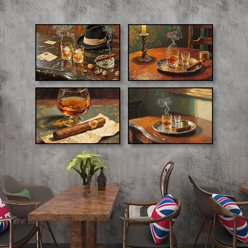 酒庄酒窖装饰画红酒威士忌酒馆挂画复古西餐厅酒吧清吧雪茄吧壁画
