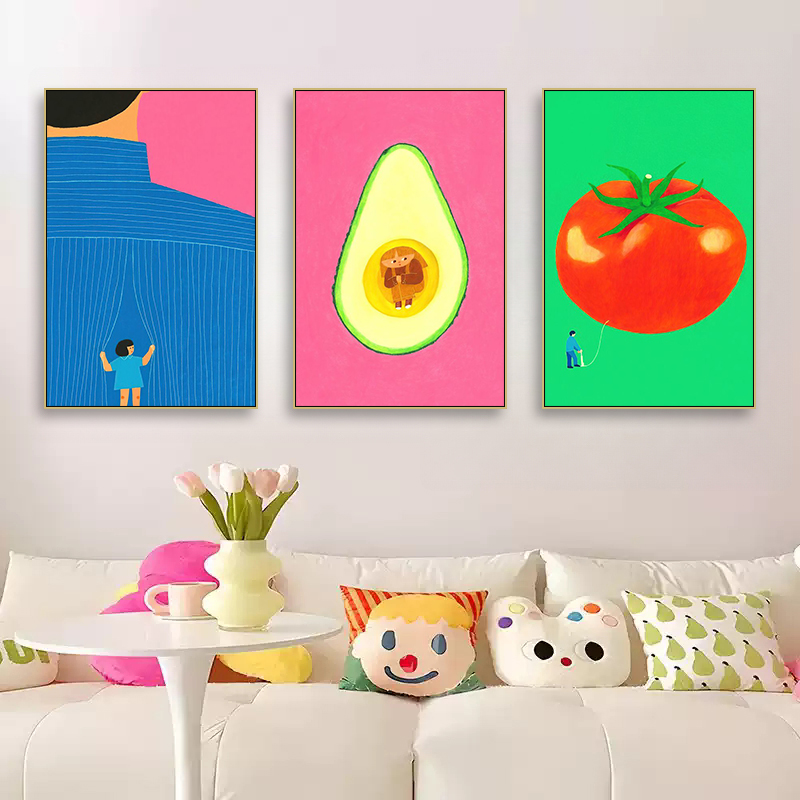 北欧小清新客厅装饰画创意水果餐厅餐桌壁画多巴胺卡通卧室挂画图片