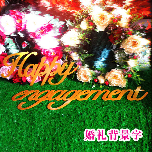 Happy engagement幸福约定户外草坪婚礼拱门背景悬挂结婚英文名字