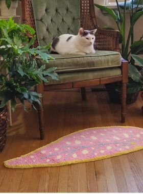 代发ins风粉色叶子植绒地毯卧室房间床边毯客厅装饰毛绒簇绒地垫