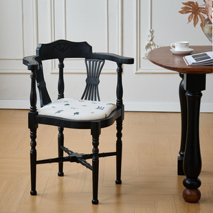 中古风餐椅家用实木靠背餐厅设计师雕花复古美式侘寂风喝茶椅子