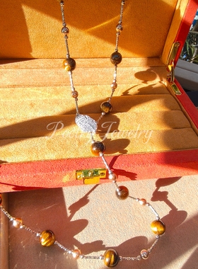 法式复古虎眼石长款项链2026新款爆款轻奢高级感春夏毛衣链配饰