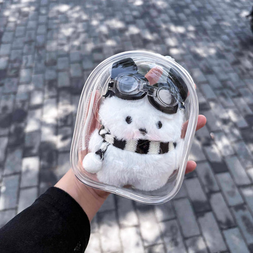 水豚噜噜玩偶挂件毛绒公仔娃包10cm自嘲熊棉花娃娃透明防尘保护罩