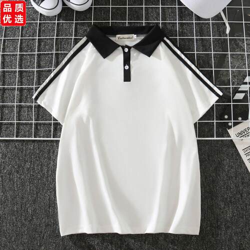 夏季校服蓝白撞色翻领短