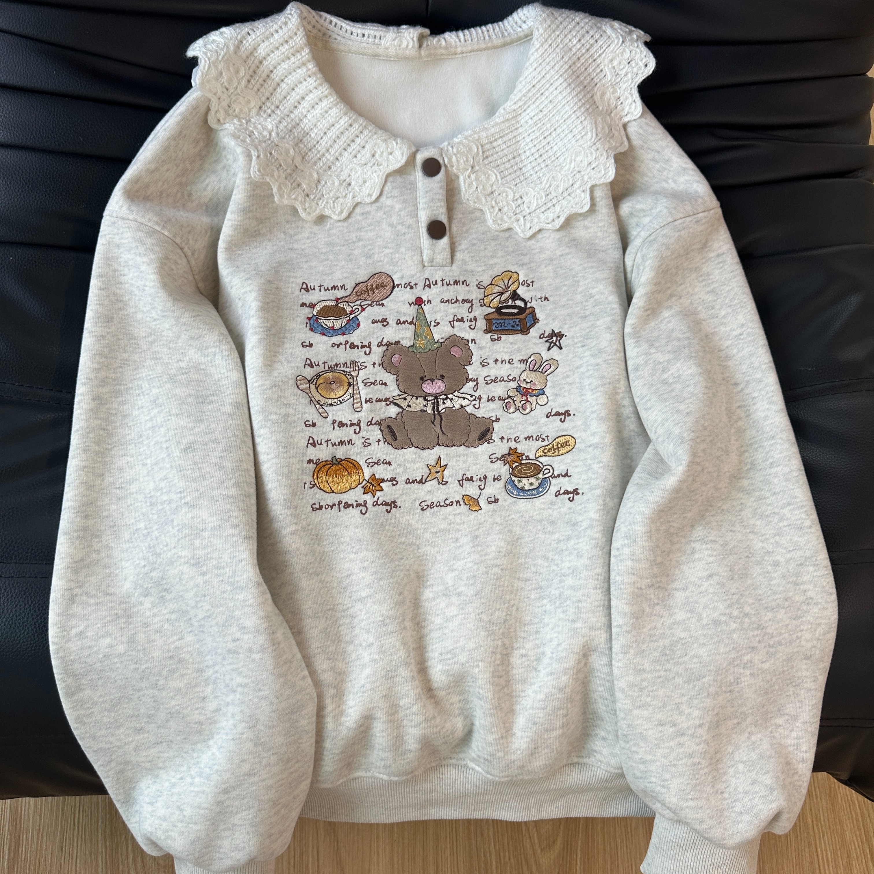 韩国东大门加绒加厚刺绣卫衣