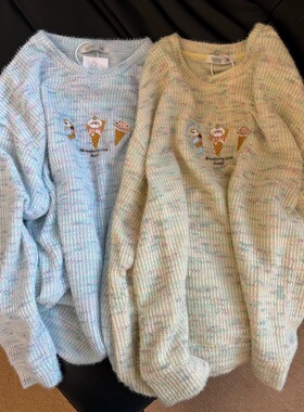 KFCAG 秋季新款韩系冰淇淋彩色针织衫百搭减龄刺绣圆领纯棉卫衣