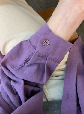 紫色纯棉长袖衬衫女设计感百搭2025新款内搭外穿宽松上衣衬衣外套