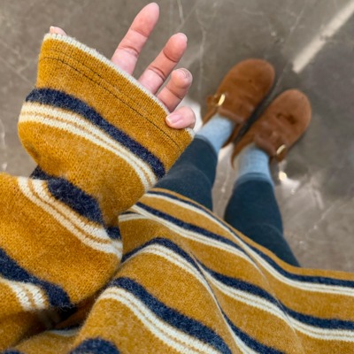 2025冬季新款韩版条纹拼色针织衫