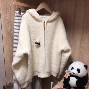 KFCAG减龄韩系圈圈绒羊羔毛连帽短款毛衣女春秋气质温柔开衫