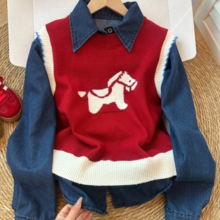 马年穿搭红色小马提花外搭叠穿针织马甲背心女2025秋冬季chic上衣